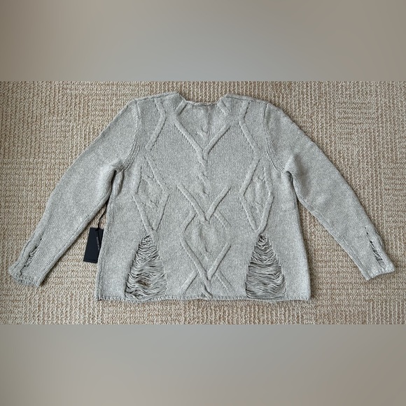 NWT One Teaspoon Nemesis Distressed Cable Knit Sweater in Grey Spirit - Large - Picture 16 of 16
